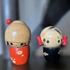 美品・銘あり】武田まさし作 伝統工芸 こけし 仲良しペアセット