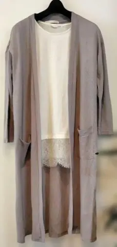 お得！【アンサンブル】グレーロングカーディガン＋カットソー のセット