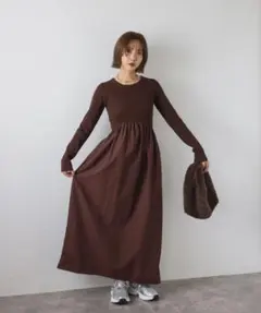 ボンジュールサガン　異素材切り替えニットワンピース