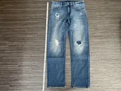 ダメージ加工デニムパンツ 青色 5ポケット