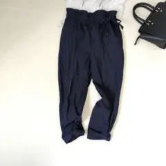 ZARA/ザラ◇薄手 サイドリボン テーパードカジュアルパンツ『S』紺　シンプル