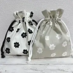 ハンドメイド　コップ袋２点セット　入園　入学　ナチュラル　フラワー