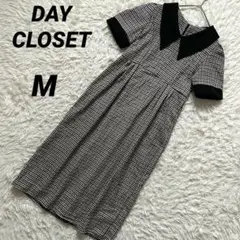 【デイクローゼット】千鳥格子柄レトロビッグカラータイトワンピース チェック柄