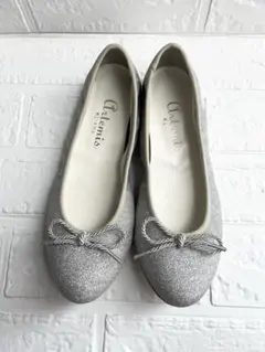 DIANA パンプス シルバー ラメ リボン 22cm