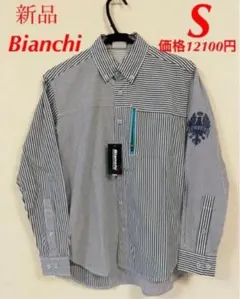 ☆新品タグ付☆ Bianchi ビアンキ　 長袖ストライプシャツ　S 刺繍ロゴのサムネイル