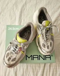 MANA スニーカー メッシュ シルバー ネオンイエローのサムネイル