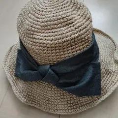未使用　ベージュ ストローハット リボン付き