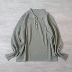 80s昭和レトロ 襟付きニットポロ ハーフボタン くすみグリーン クラシカル