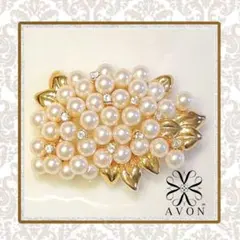 【美品】 AVON パール風 ブローチ コサージュ アンティーク ビンテージ★