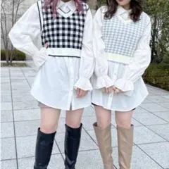 OLIVE des OLIVE チェック柄 ベスト クロップド丈 ブラック