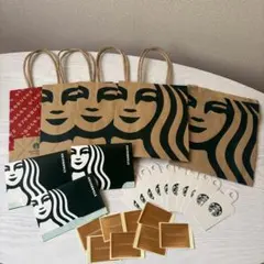 【美品】スタバ ギフトセット 紙袋 ショッパー カードタグカード シール
