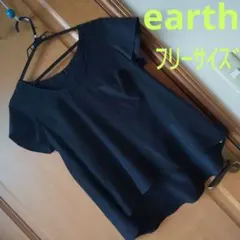 【オシャレ♥】earth★アース★半袖ブラウス★黒★フリーサイズ