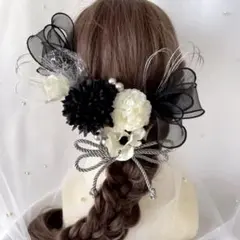 髪飾り　成人式　卒業式　和装　振袖　七五三　シルバー　ブラック　白　りぼん　水引