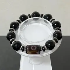 B-4 三眼天珠　ブレスレット　ブラック　ブラウン　内径約16.5cm