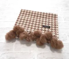 美品 送料無料！ ブロンズ 千鳥格子 柄 ウール×レッキスラビットファーマフラー