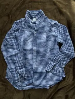 coen 青と白のチェック長袖シャツ