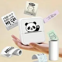 ミニプリンター スマホ対応 サーマルプリンター ラベルプリンター (角形パンダ)