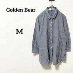 【ゴールデンベアー】ストライプ柄　長袖シャツ　ブラウス　M 総柄　ボーダー