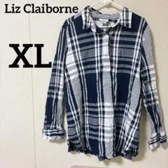 【XL】Liz Claiborne チェック柄　長袖シャツ ブルー　ネルシャツ