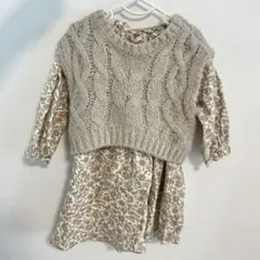 ケーブルニット花柄ワンピース 90