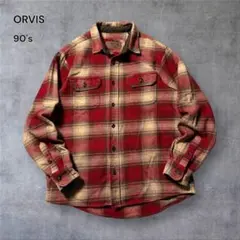 2338古着90年代ORVISヘビーネルシャツ好配色チェック柄ビンテージアメカジ