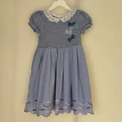 メゾピアノ　リボンデザインの半袖ワンピース・ブルー　120美品　春夏