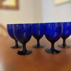 TLAQUEPAQUE メキシコ製,青いグラス5個,手吹き,ヴィンテージ ,美品