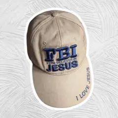 FBI JESUS 刺繍 キャップ ベージュ ネイビー 古着 ジョークキャップ