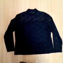 レース ハイネック 長袖シャツ 黒