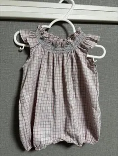 BEAMS フリル付きピンクチェックワンピース