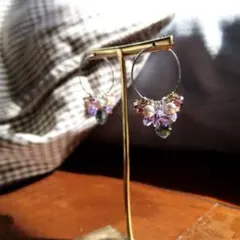 SWAROVSKI×チェコガラス×ミガキ貝パール フープピアス