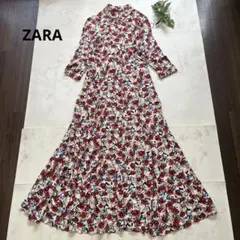 美品　ZARA ザラ　マキシ丈花柄シャツワンピース　サイズXS 白地　フレア