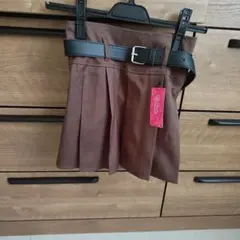 ブラウン プリーツ キュロット ベルト付き