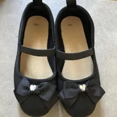女の子 19cm フォーマルシューズ 靴 黒 ハート リボン