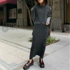 AMERI JACKET LIKE TIGHT KNIT DRESS 黒