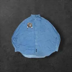 古着 ボタンダウンシャツ 2XL 青 ウルフ オーバーサイズ デニム 90sのサムネイル