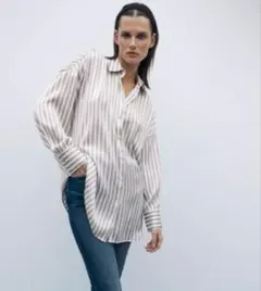 【美品】ZARA サテン地オーバーサイズシャツ ストライプシャツ レイヤード