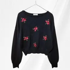 earth music&ecology 花柄刺繍ドロップショルダー長袖ニット