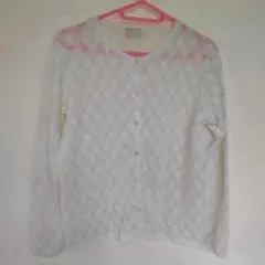 古着屋 アンティークアイボリー 長袖カーディガン レース