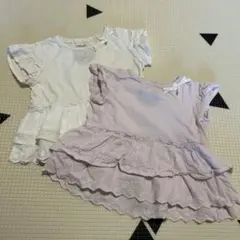 フリルTシャツ 2枚セット ホワイト パープルのサムネイル