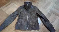 ブラウンレザージャケット スタンドカラー　山羊革