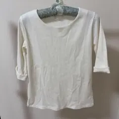 【訳あり品の為お買得】1枚でもインナーでも テレコ5分袖トップス　ホワイト