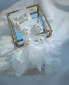 【新作】シフォン ピアス イヤリング ブライダル ホワイト パール