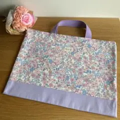 レッスンバッグ　花　リボン　紫　女の子　通園バッグ　お道具袋　絵本袋　入学