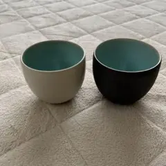 陶器製湯飲み 2個セット ホワイト ブラック