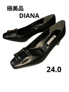 極美品 DIANA ダイアナ レザー パンプス スクエアトゥ 黒 24.0
