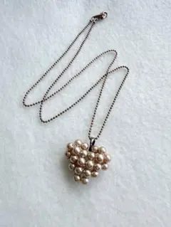 ハンドメイド パール風ビーズ ハートネックレス