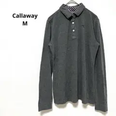 キャロウェイ Callaway 長袖ポロシャツ　ゴルフウェア　グレー　ロゴ　M