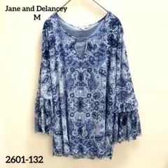 Jane and Delancey ブルー模様 五分袖チュニック Mのサムネイル