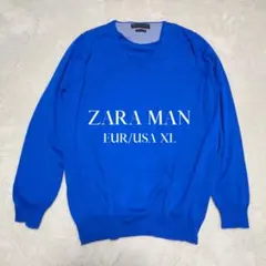 ZARA MAN ニットトップス XL相当 ブルー 薄手 コットン100%のサムネイル